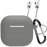 Silikonski ovitek s karabinom in vrvico proti izgubi za AirPods 4 / 5 - siv