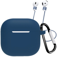 Silikonski ovitek s karabinom in vrvico proti izgubi za AirPods 4 / 5 - temno moder