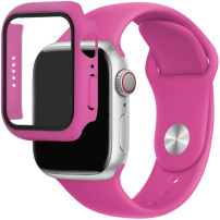 Silikonski pas z ohišjem iz kaljenega stekla za Apple uro 41 mm - roza