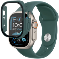 Silikonski pašček z ohišjem iz kaljenega stekla za Apple Watch Ultra 49mm - petrol