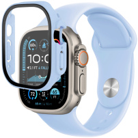 Silikonski pas z ohišjem iz kaljenega stekla za Apple Watch Ultra 49mm - svetlo modra