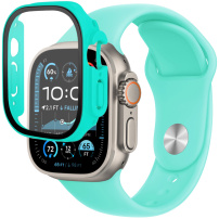 Silikonski pas z ohišjem iz kaljenega stekla za Apple Watch Ultra 49mm - turkizna