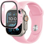 Silikonski pas z ohišjem iz kaljenega stekla za Apple Watch Ultra 49mm - roza