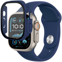 Silikonski pas z ohišjem iz kaljenega stekla za Apple Watch Ultra 49mm - temno moder