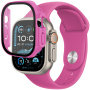 Silikonski pašček z ohišjem iz kaljenega stekla za Apple Watch Ultra 49mm - fuksija