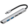 OTG-019X 5-v-1 hub - 3,5 mm jack / 2x USB-C / 2x USB-A na USB-C - srebrn