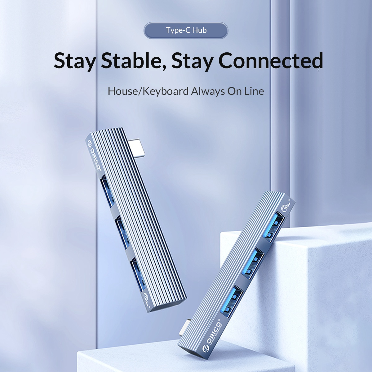 ORICO AH-W13 3-v-1 hub - 2x USB-A 2.0 / USB-A 3.0 na USB-C - siv
