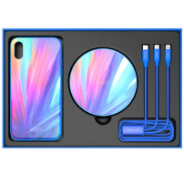 NILLKIN 3v1 darilna škatla (zaščitna prevleka / brezžični polnilec / kabel) za iPhone X - modro