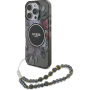 Guess IML Flowers Pearl Strap ovitek z zanko in MagSafe za iPhone 16 Pro Max - siv