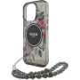 Guess IML Flowers Pearl Strap ovitek z zanko in MagSafe za iPhone 16 Pro Max - siv
