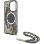Guess IML Flowers Pearl Strap ovitek z zanko in MagSafe za iPhone 16 Pro Max - siv