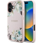 Guess Grained Magnolia ovitek z vzorcem cvetlic in MagSafe za iPhone 16 – roza