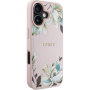 Guess Grained Magnolia ovitek z vzorcem cvetlic in MagSafe za iPhone 16 – roza