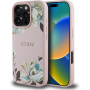 Guess Grained Magnolia ovitek z vzorcem rož in MagSafe za iPhone 16 Pro - roza