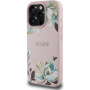 Guess Grained Magnolia ovitek z vzorcem rož in MagSafe za iPhone 16 Pro - roza