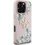 Guess Grained Roses 4G Metal Logo ovitek za iPhone 16 Pro - roza