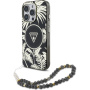 Guess IML Palm Trees Triangle Logo Pearl Strap ovitek z vrvico in MagSafe za iPhone 16 Pro - črn