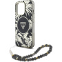 Guess IML Palm Trees Triangle Logo Pearl Strap ovitek z vrvico in MagSafe za iPhone 16 Pro - črn