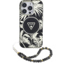 Guess IML Palm Trees Triangle Logo Pearl Strap ovitek z vrvico in MagSafe za iPhone 16 Pro - črn