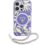 Guess IML Palm Trees Triangle Logo Pearl Strap ovitek s paščkom in MagSafe za iPhone 16 Pro - vijoličen