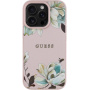 Guess Grained Magnolia ovitek z vzorcem rož in MagSafe za iPhone 16 Pro - roza