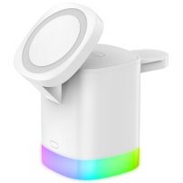 T15 3v1 magnetický bezdrátový stojánek s podsvícením pro iPhone / Apple Watch / AirPods - 15W - bílý