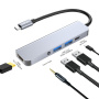 ENKAY 5-v-1 hub - HDMI / 3,5 mm jack / USB-C / 2x USB-A na USB-C - siv