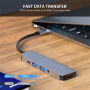 ENKAY 5-v-1 hub - HDMI / 3,5 mm jack / USB-C / 2x USB-A na USB-C - siv