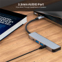 ENKAY 5-v-1 hub - HDMI / 3,5 mm jack / USB-C / 2x USB-A na USB-C - siv