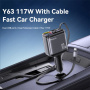 Yesido Y63 set avto polnilnika z USB-C / USB-A priključki in izvlečnega kabla Lightning in USB-C - 117W - 0,7 m - siva