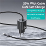 USAMS CC261 komplet adapterja z USB-C priključkom in integriranim USB-C kablom - 20W - 1,2 m - bela
