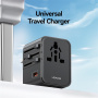 USAMS CC309 univerzalni potovalni adapter z 2x USB-C / USB-A priključki in izvlečnimi vtiči - 25W - črn