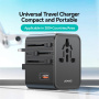 USAMS CC309 univerzalni potovalni adapter z 2x USB-C / USB-A priključki in izvlečnimi vtiči - 25W - črn
