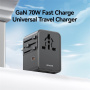 USAMS CC310 univerzalni potovalni adapter s priključki 3x USB-C / 2x USB-A in izvlečnimi vtiči - 70W - črn