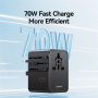USAMS CC310 univerzalni potovalni adapter s priključki 3x USB-C / 2x USB-A in izvlečnimi vtiči - 70W - črn