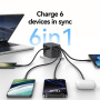 USAMS CC310 univerzalni potovalni adapter s priključki 3x USB-C / 2x USB-A in izvlečnimi vtiči - 70W - črn