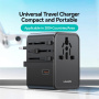 USAMS CC310 univerzalni potovalni adapter s priključki 3x USB-C / 2x USB-A in izvlečnimi vtiči - 70W - črn