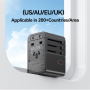 USAMS CC310 univerzalni potovalni adapter s priključki 3x USB-C / 2x USB-A in izvlečnimi vtiči - 70W - črn