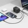 USAMS CC310 univerzalni potovalni adapter s priključki 3x USB-C / 2x USB-A in izvlečnimi vtiči - 70W - črn