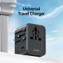USAMS CC308 univerzalni potovalni adapter z 2x USB-C / USB-A priključki in izvlečnimi vtiči - 17W - črn