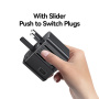 USAMS CC308 univerzalni potovalni adapter z 2x USB-C / USB-A priključki in izvlečnimi vtiči - 17W - črn