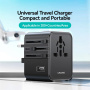 USAMS CC308 univerzalni potovalni adapter z 2x USB-C / USB-A priključki in izvlečnimi vtiči - 17W - črn