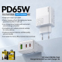 WEKOME WP-U66 GaN hitri polnilni adapter z 2x USB-C / USB-A priključki - 65W - bel
