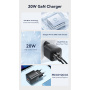 ESSAGER ES-CD31 GaN mini hitri polnilni adapter z USB-C / USB-A priključki - 20W - črn