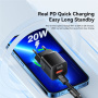 ESSAGER ES-CD31 GaN mini hitri polnilni adapter z USB-C / USB-A priključki - 20W - črn