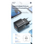 ESSAGER ES-CD31 GaN mini hitri polnilni adapter z USB-C / USB-A priključki - 20W - črn