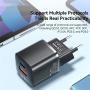 ESSAGER ES-CD31 GaN mini hitri polnilni adapter z USB-C / USB-A priključki - 20W - bel