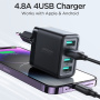 JOYROOM JR-TCN03 polnilni adapter s 4x USB-A priključki - 24W - črn