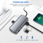 11-v-1 hub – reža za kartice SD/TF / RJ45 / HDMI / VGA / 3,5-mm priključek / USB-C / 4x USB-A na USB-C za MacBook – siv