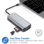 11-v-1 hub – reža za kartice SD/TF / RJ45 / HDMI / VGA / 3,5-mm priključek / USB-C / 4x USB-A na USB-C za MacBook – siv